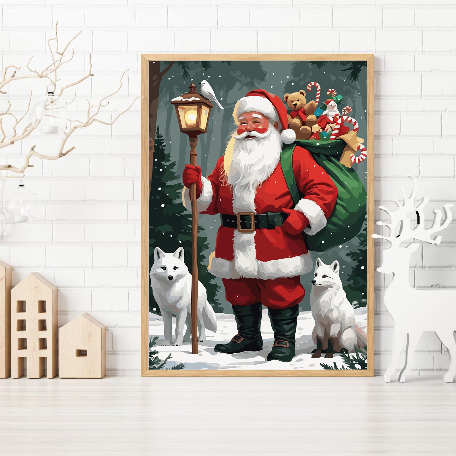 Set Pictură pe numere – Moș Crăciun Și Vulpițe 6187