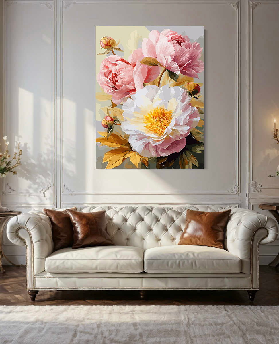 Pictura pe Numere Flori Albe si Roz 6486
