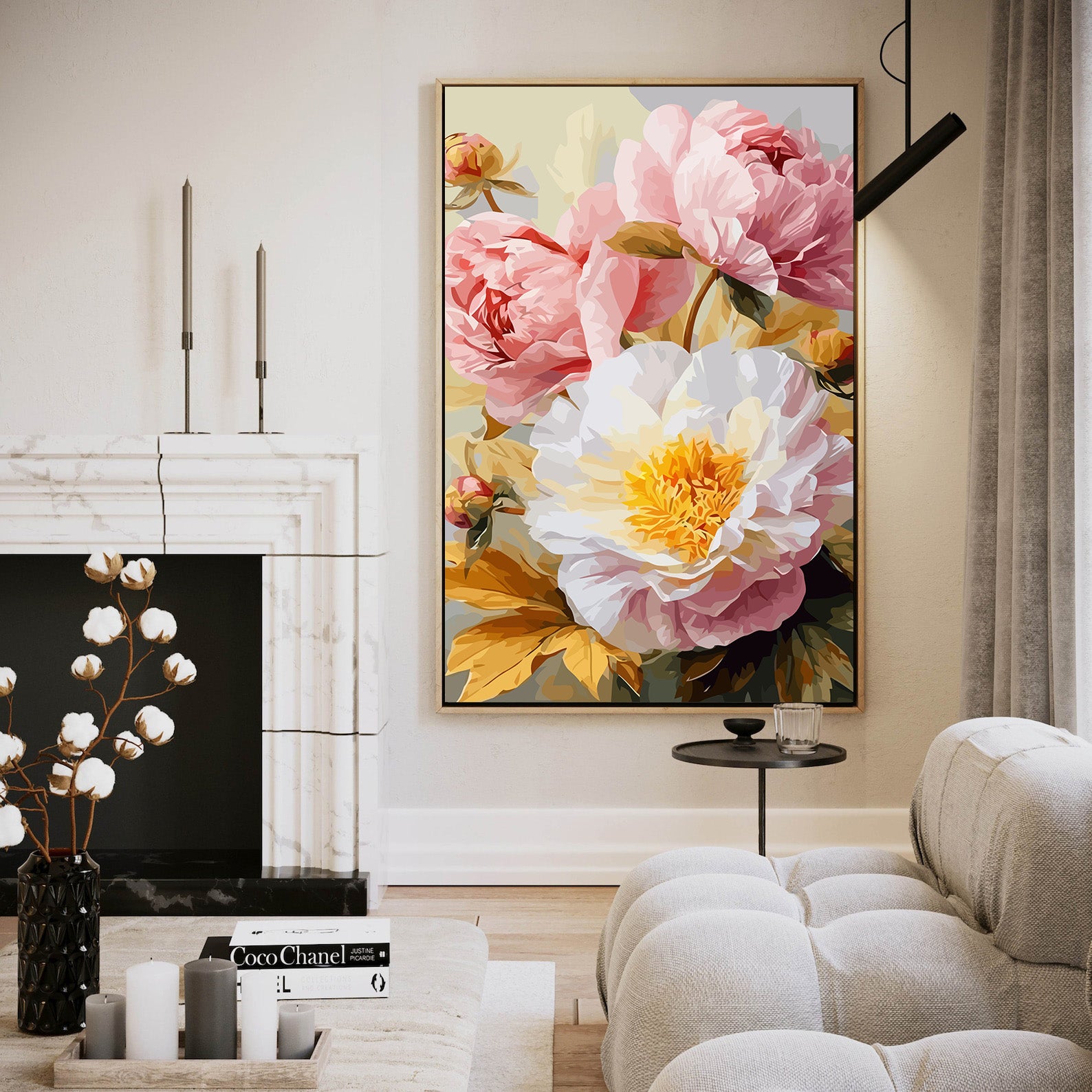 Pictura pe Numere Flori Albe si Roz 6486