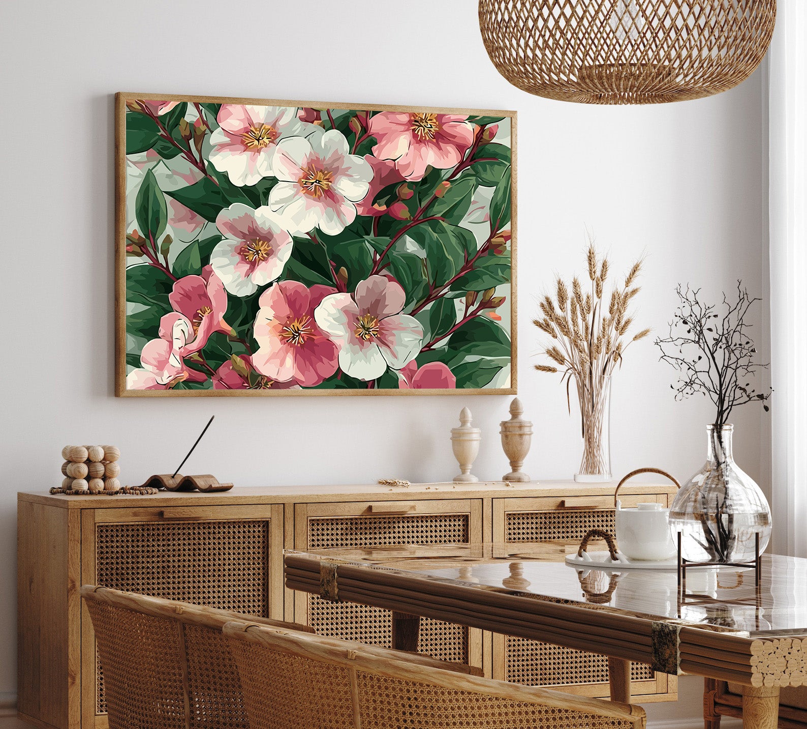 Pictura pe Numere Flori Alb si Roz 6494