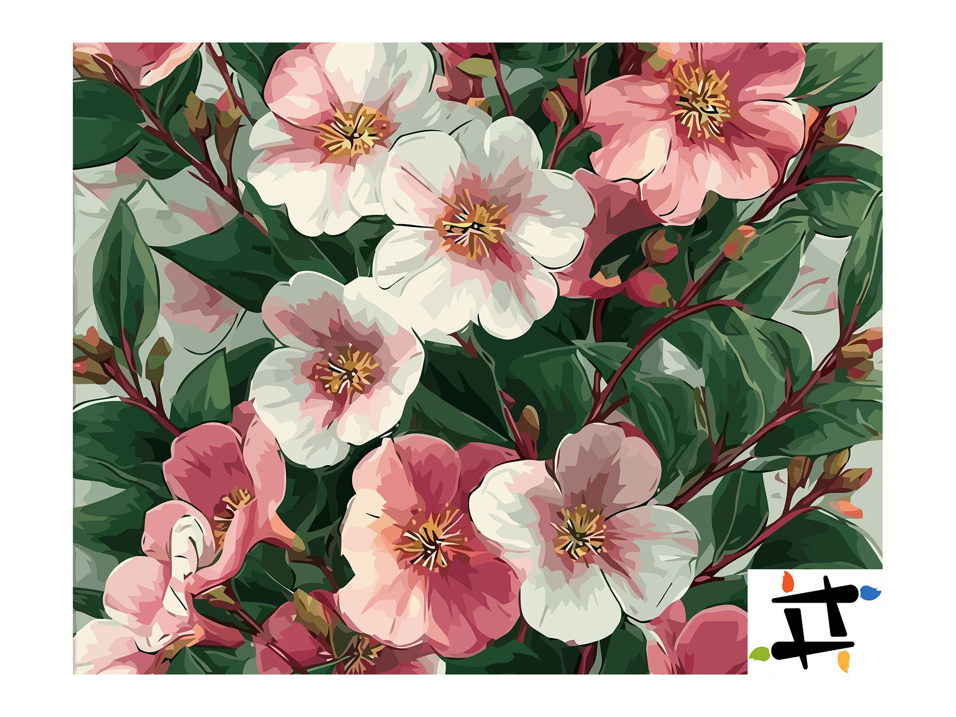 Pictura pe Numere Flori Alb si Roz 6494