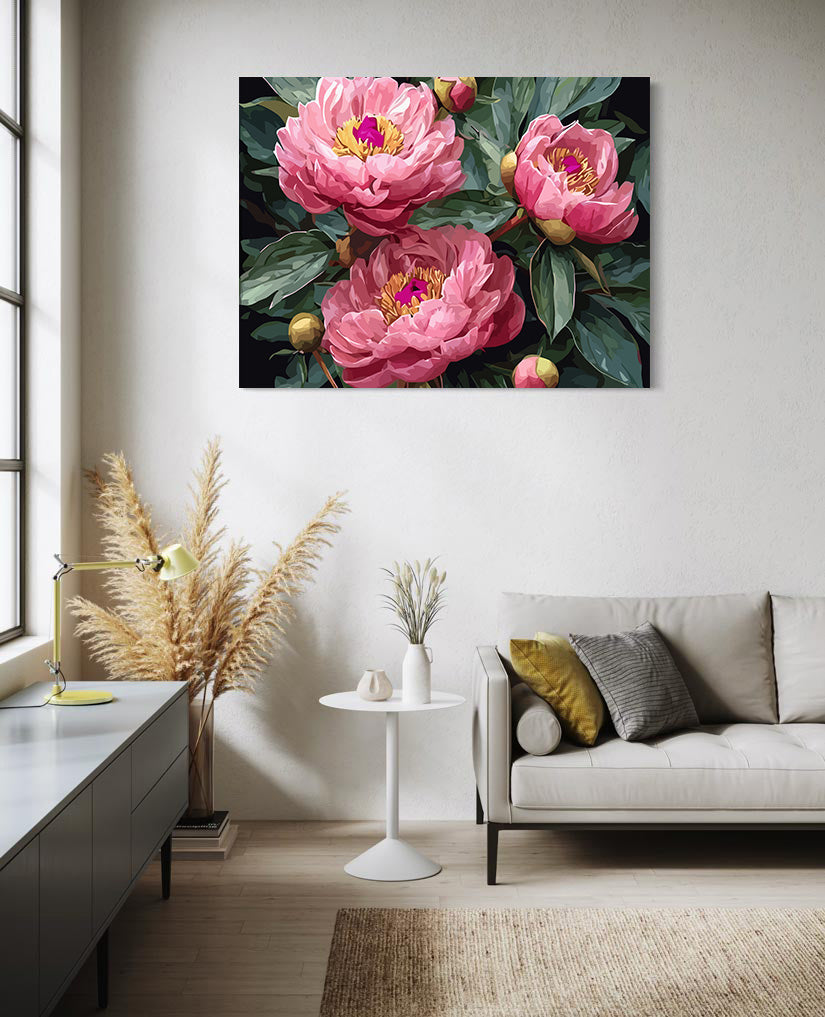 Pictura pe Numere Bujori Roz 6499