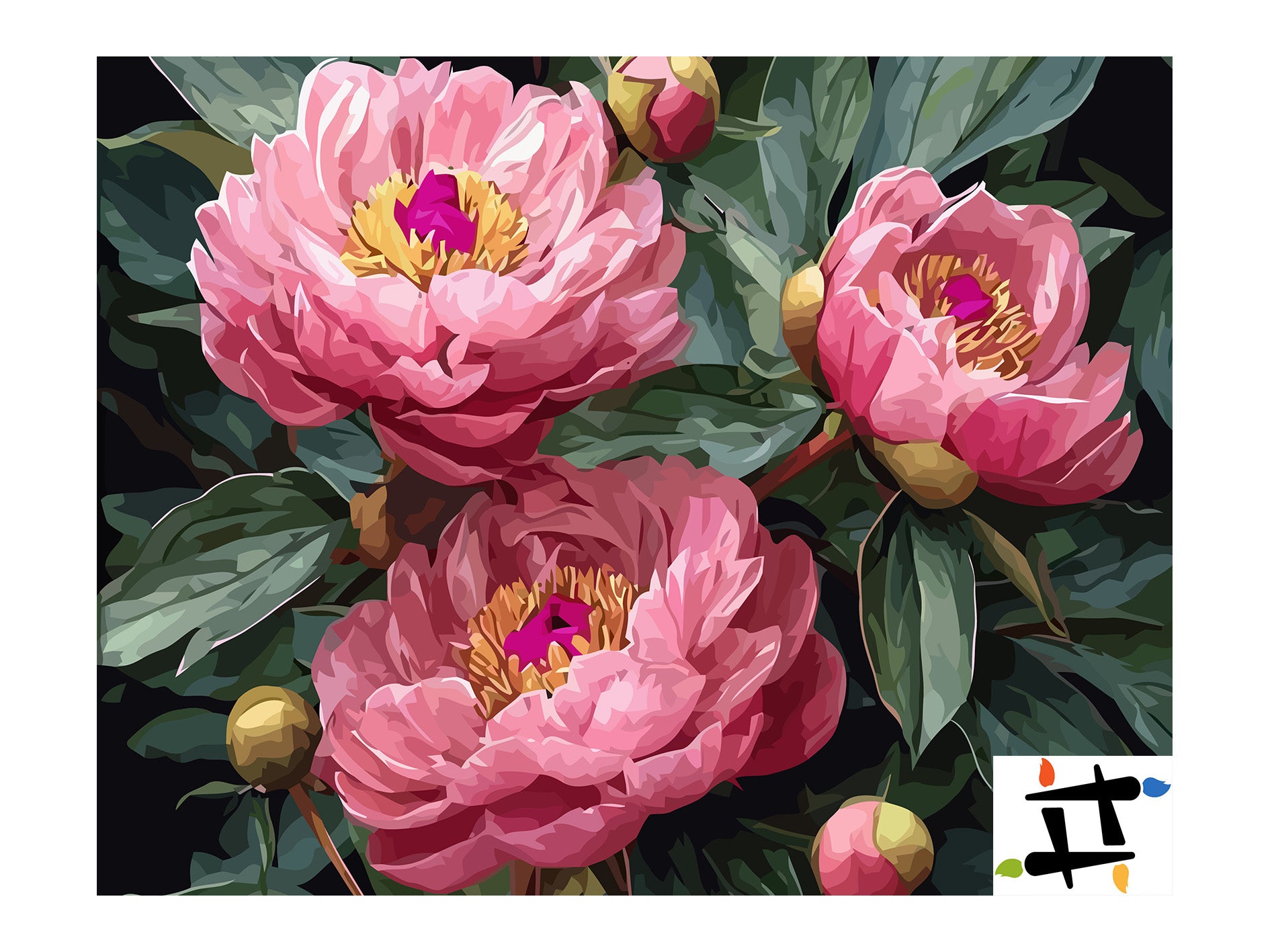 Pictura pe Numere Bujori Roz 6499