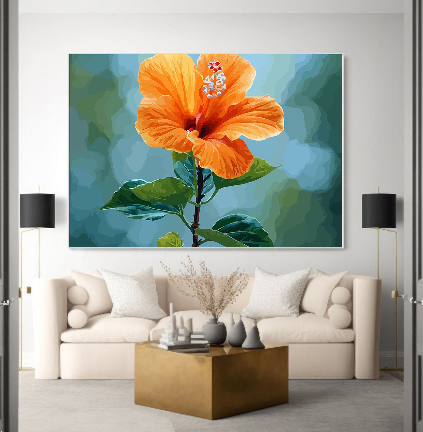 Pictura pe Numere Hibiscus Portocaliu 6501