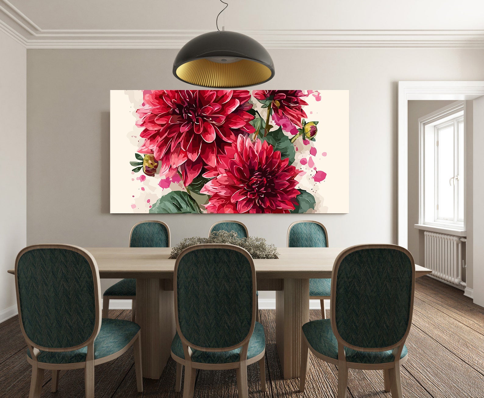 Pictura pe Numere Flori de Dalie Rosii 6505