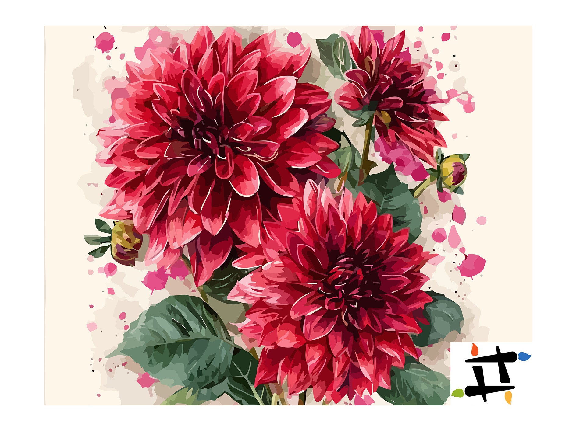 Pictura pe Numere Flori de Dalie Rosii 6505