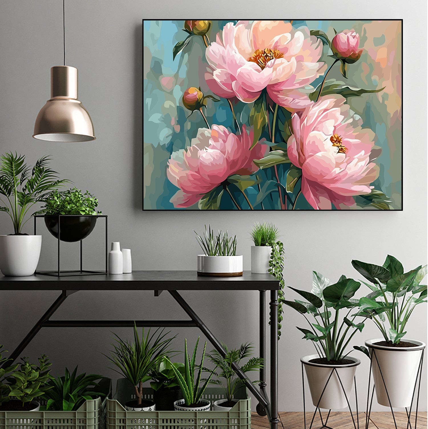 Pictura pe Numere Bujori Roz 6516