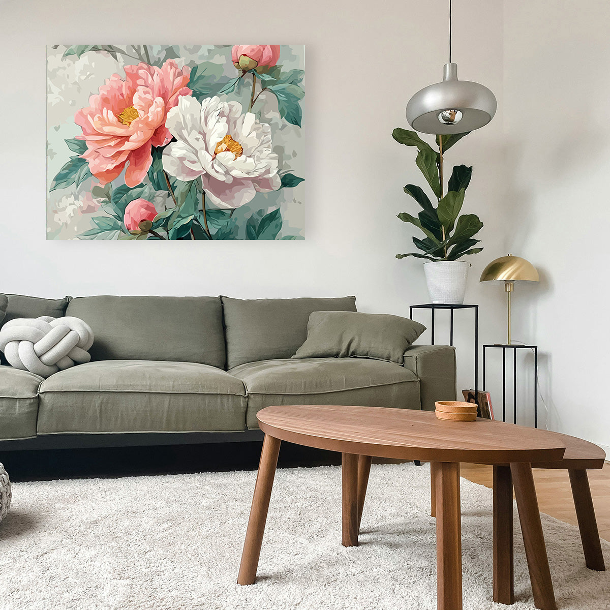 Pictura pe Numere Bujori Alb si Roz 6519