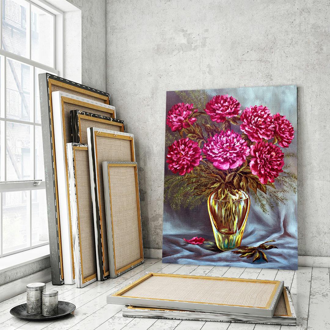 Tableau sur toile - Vase avec fleurs roses
