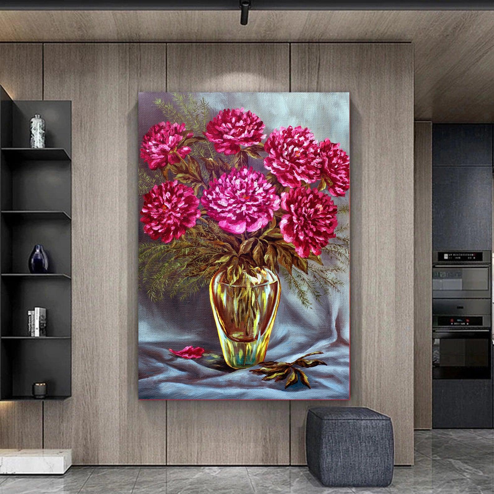 Tableau sur toile - Vase avec fleurs roses