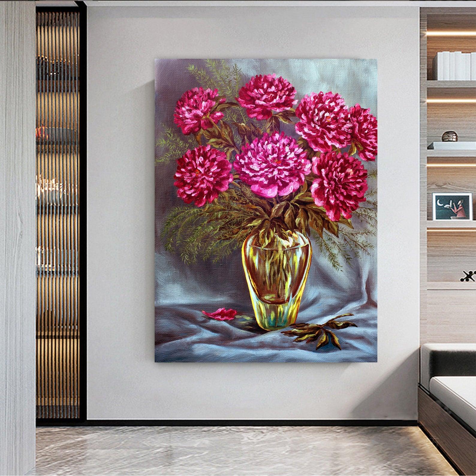 Tableau sur toile - Vase avec fleurs roses