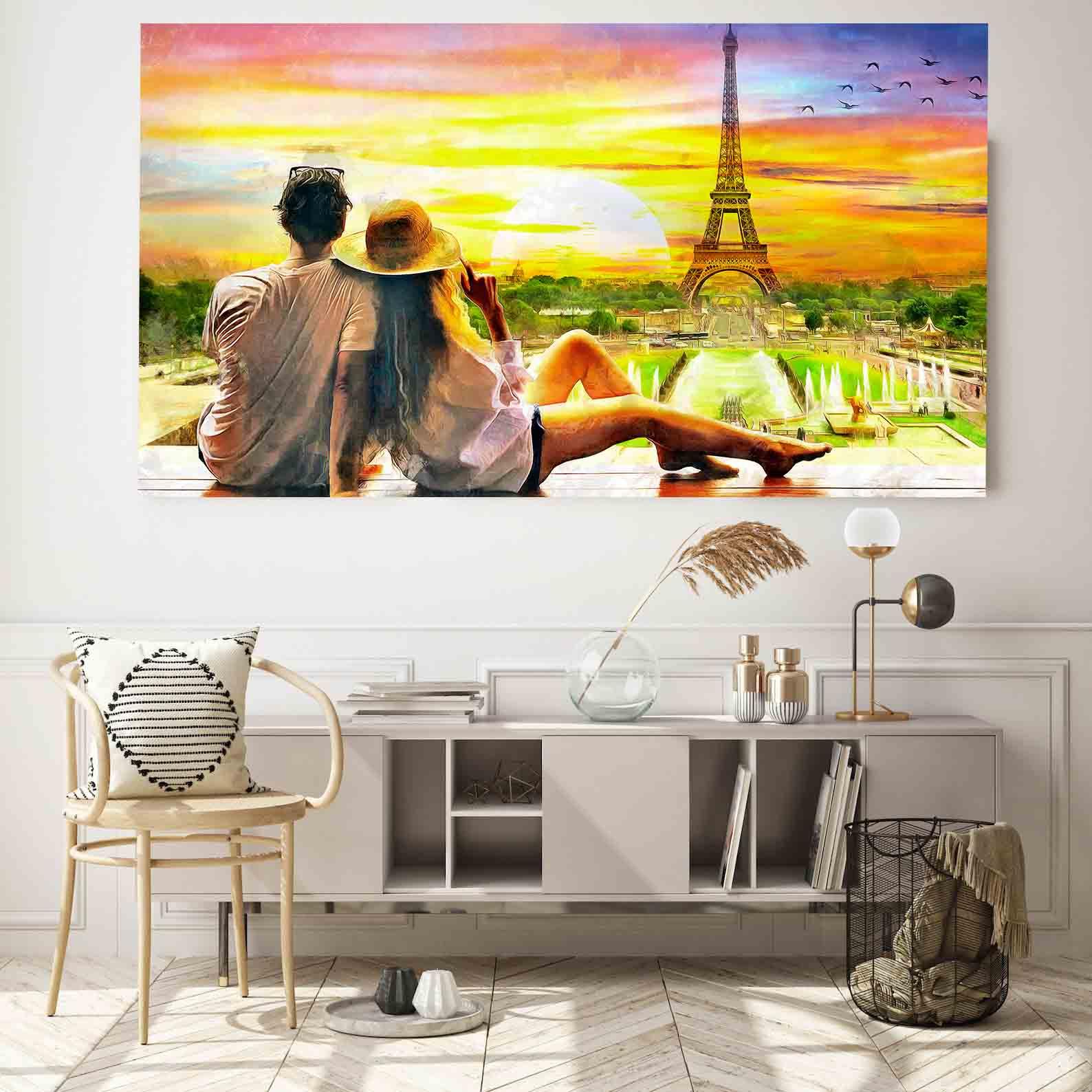 Tablou Canvas - Cuplu si turnul Eiffel