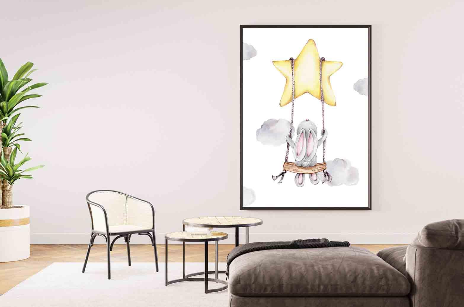 Peinture sur toile - Lapin sur la balançoire