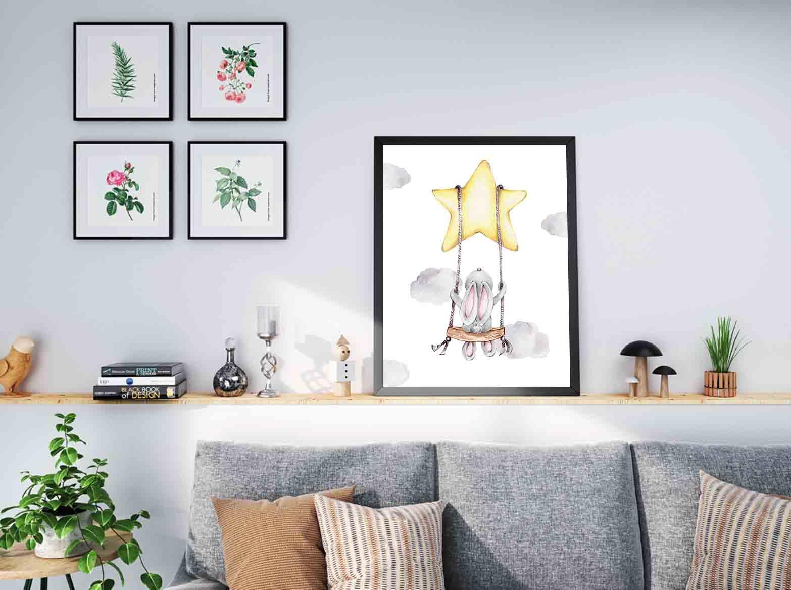 Peinture sur toile - Lapin sur la balançoire