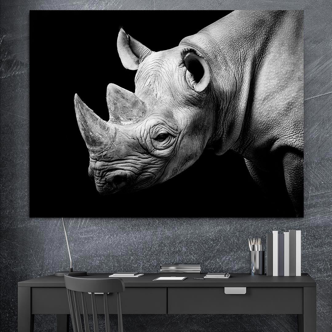 Peinture sur toile - Rhinocéros noir et blanc