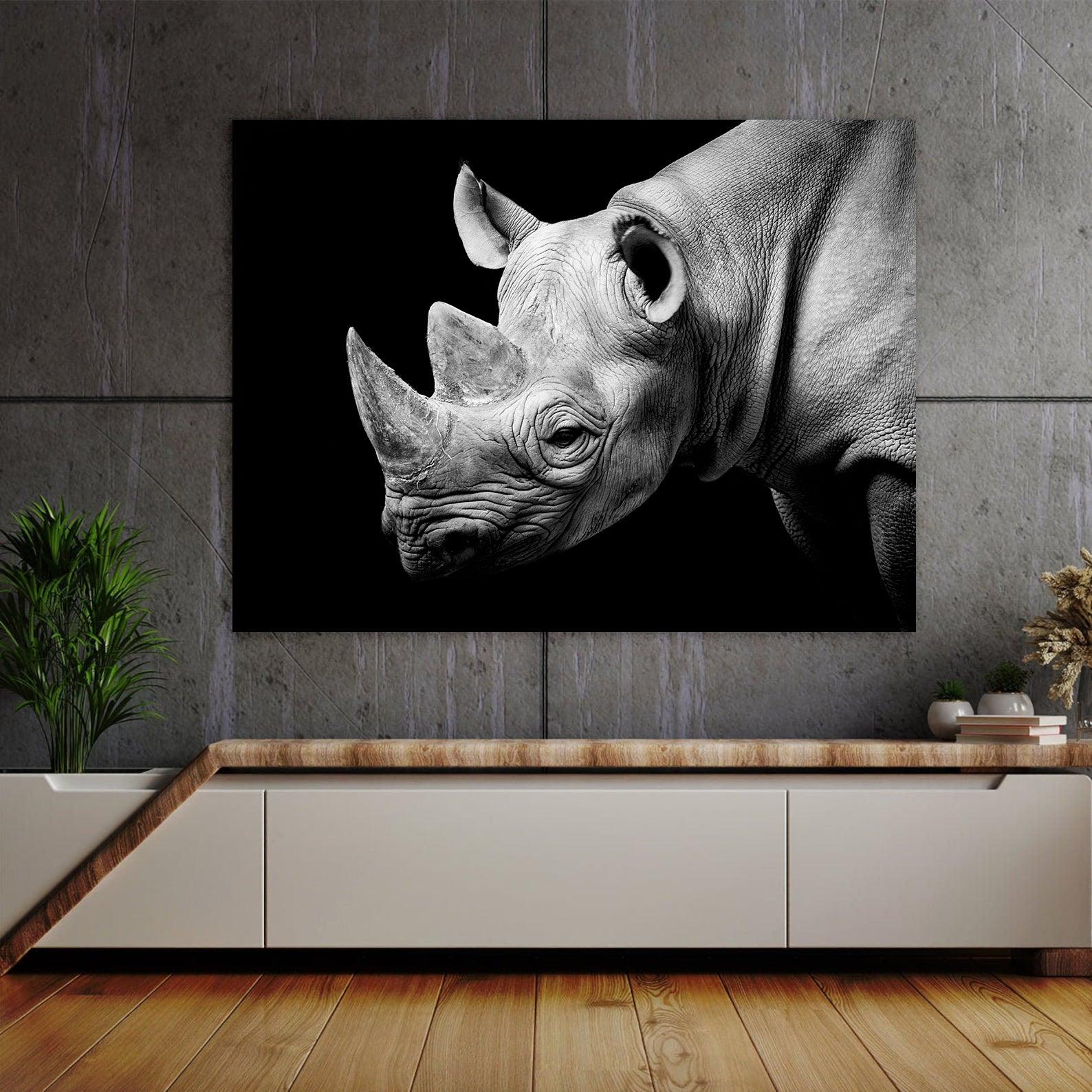 Peinture sur toile - Rhinocéros noir et blanc