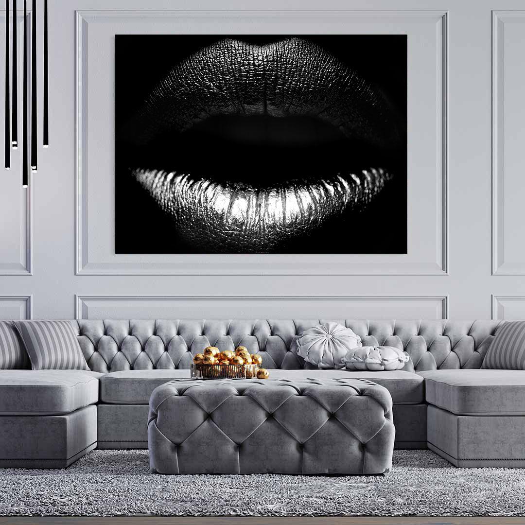 Peinture sur toile – Lèvres noires et blanches