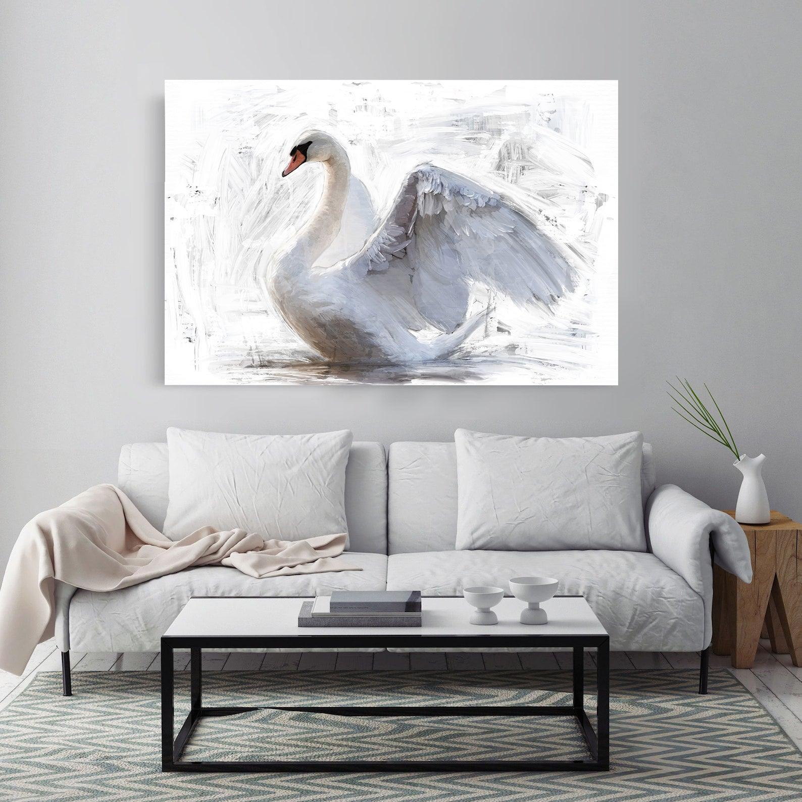 Peinture sur toile - Cygne blanc