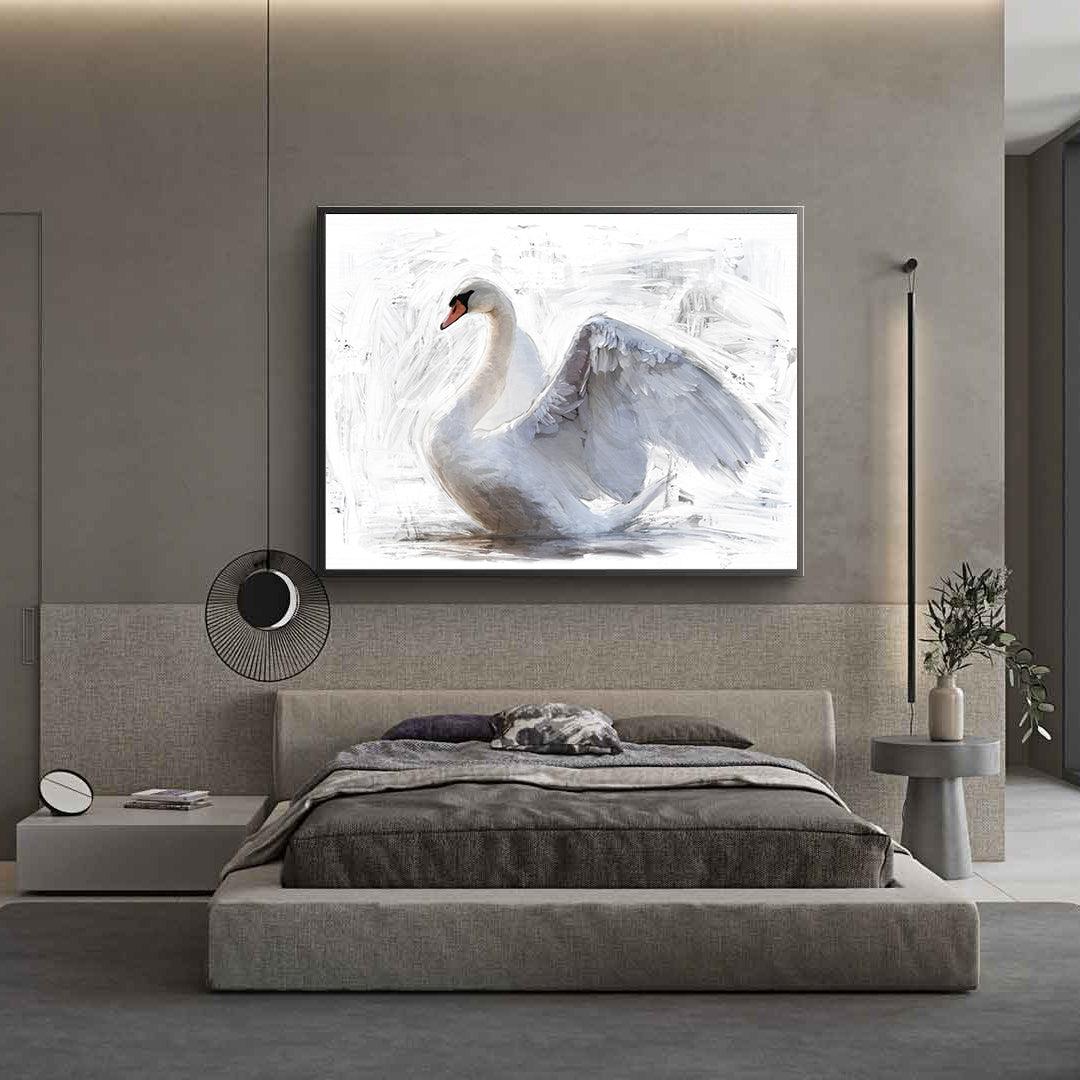 Peinture sur toile - Cygne blanc