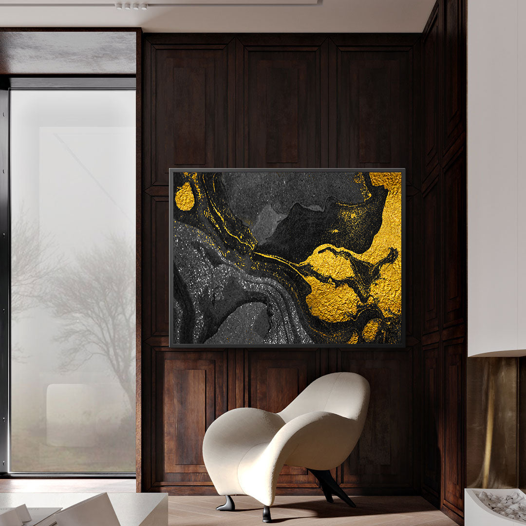 Peinture sur toile - Abstrait doré et noir