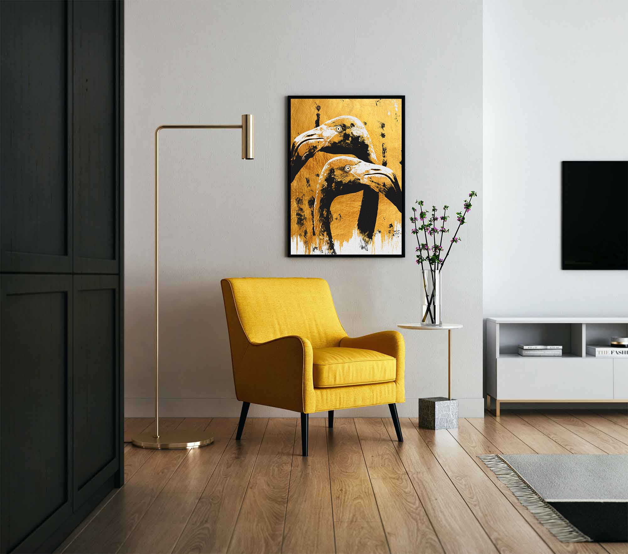 Peinture sur toile - Art moderne flamant rose