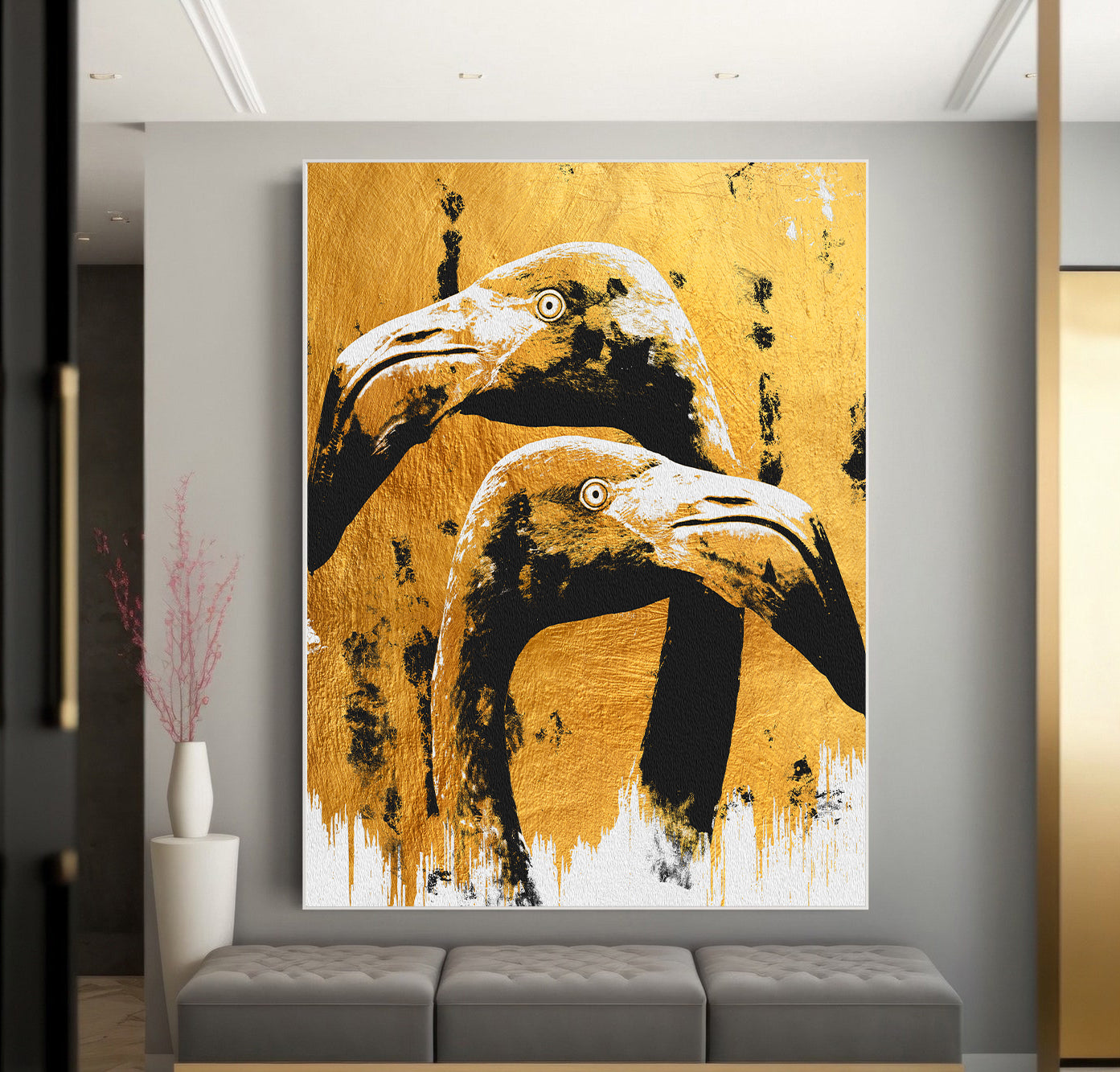 Peinture sur toile - Art moderne flamant rose
