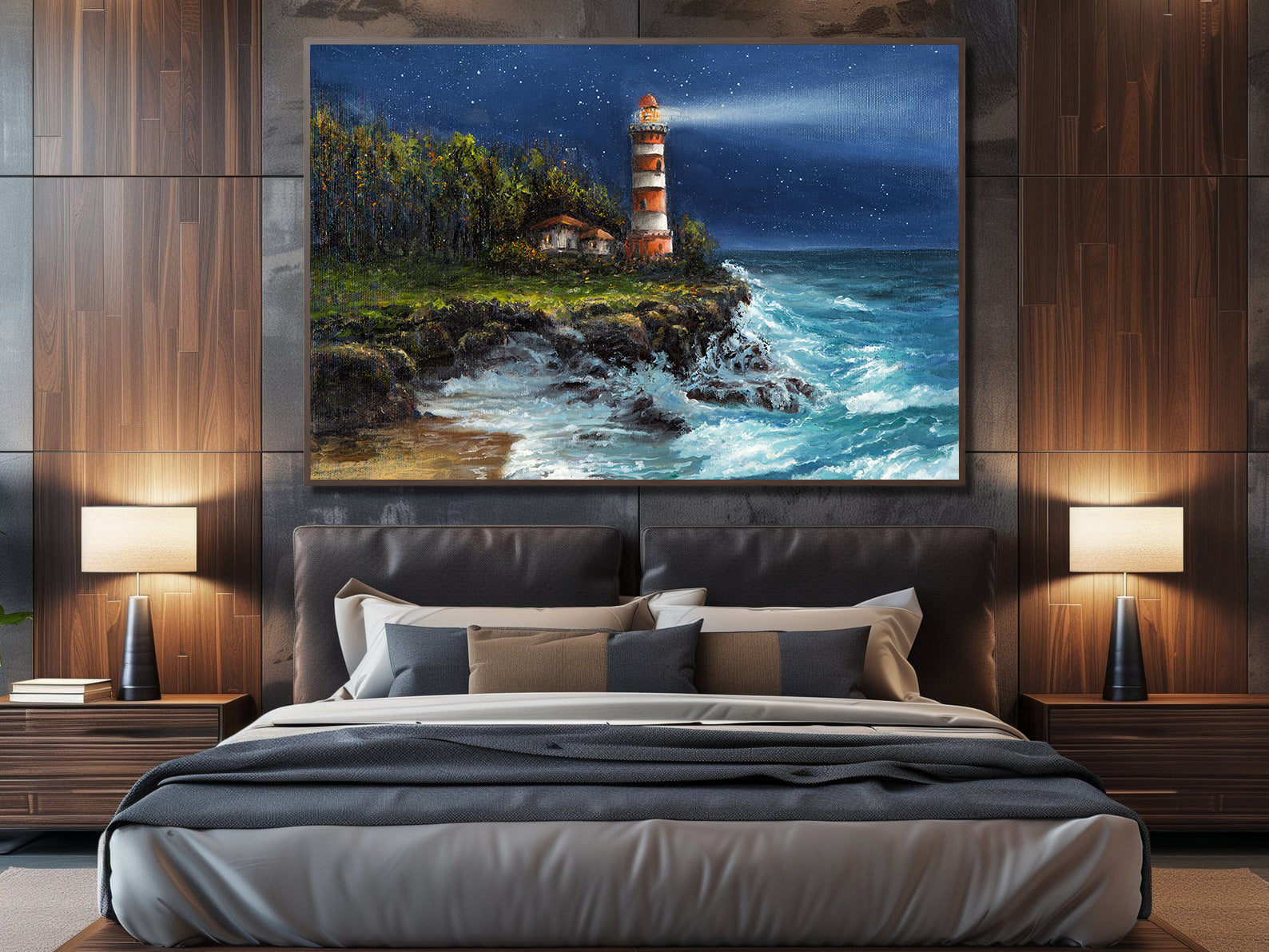 Tablou Canvas - Far la Mare Noaptea