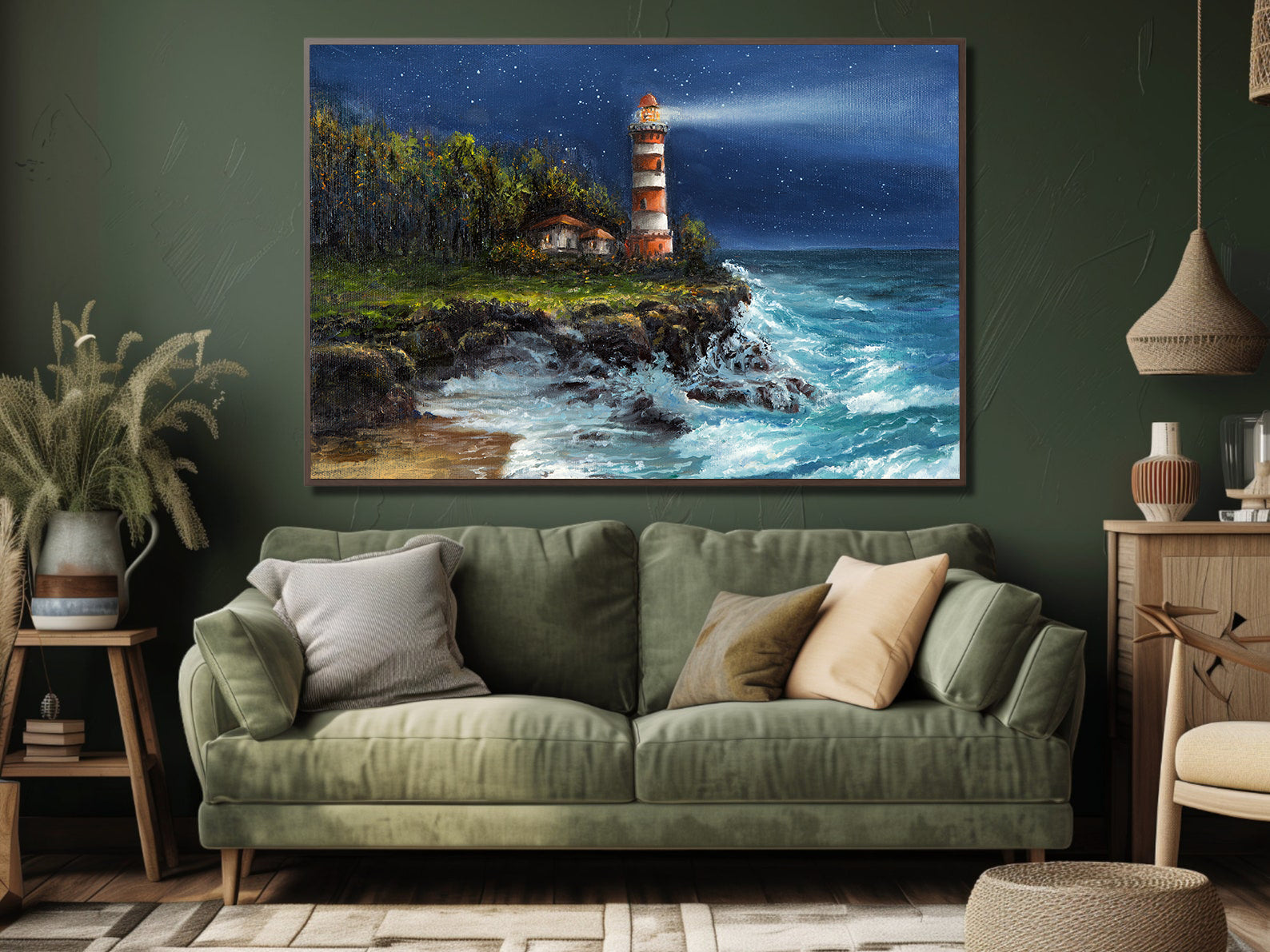Tablou Canvas - Far la Mare Noaptea