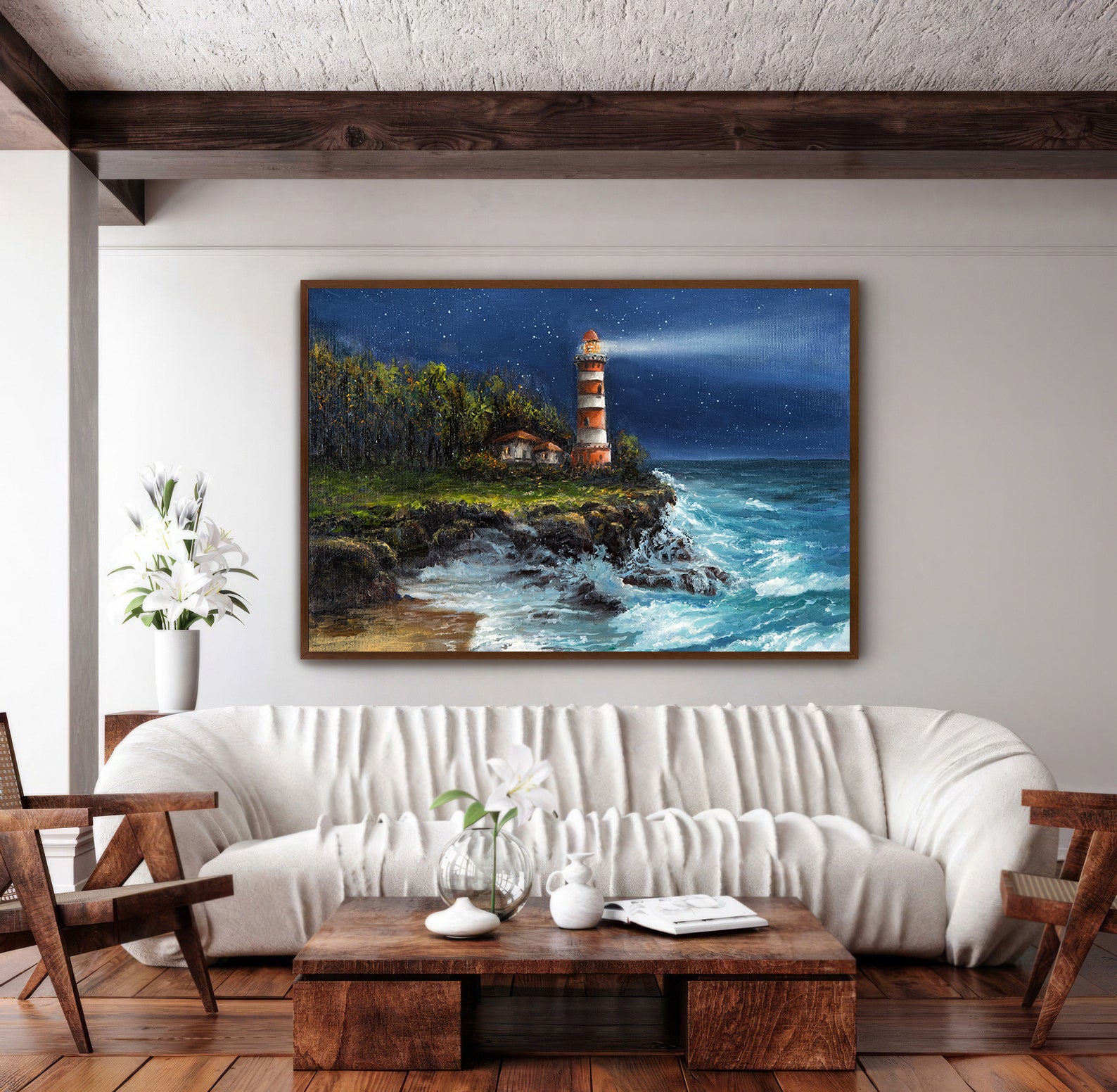 Tablou Canvas - Far la Mare Noaptea