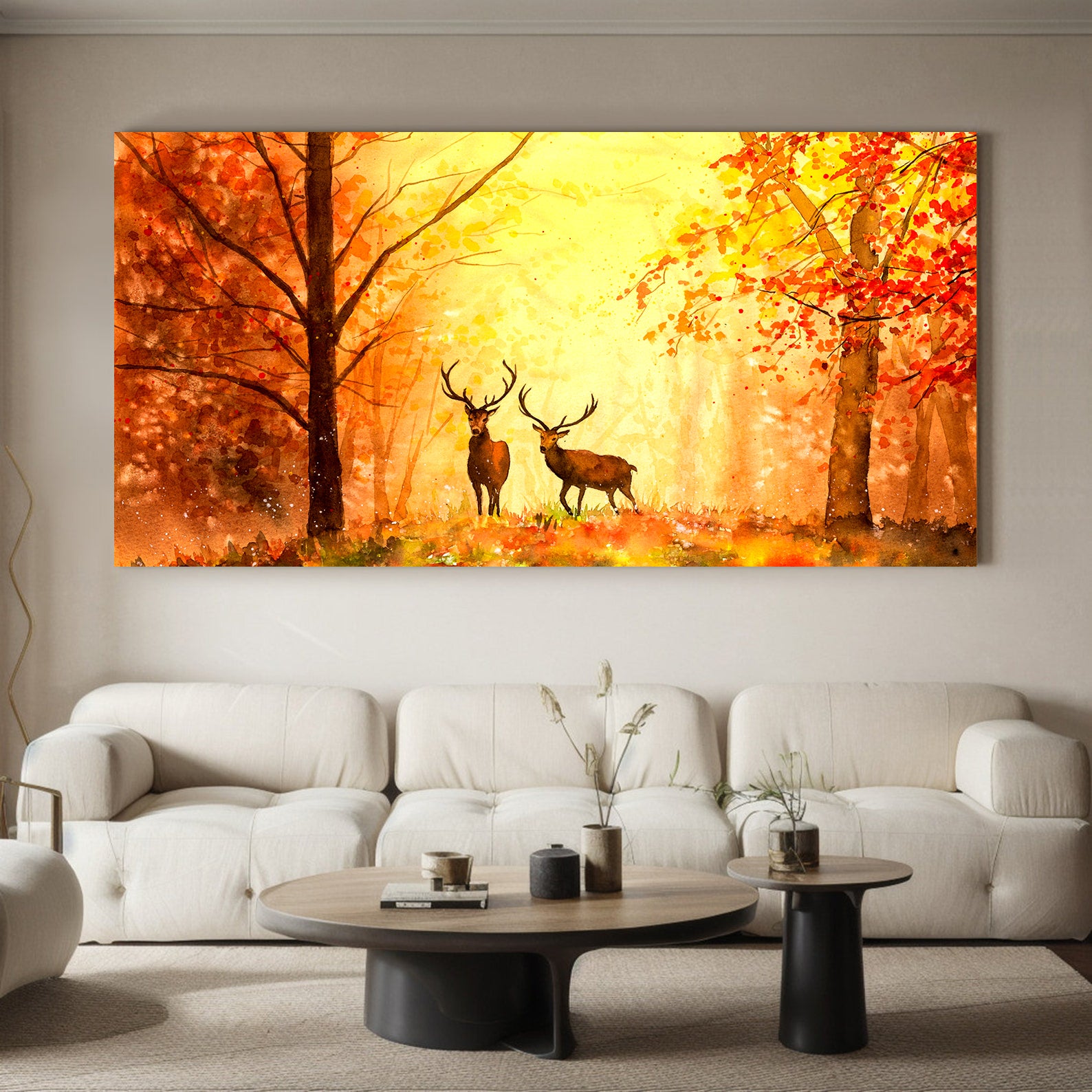 Tablou Canvas - Cerbi în Pădure Noaptea