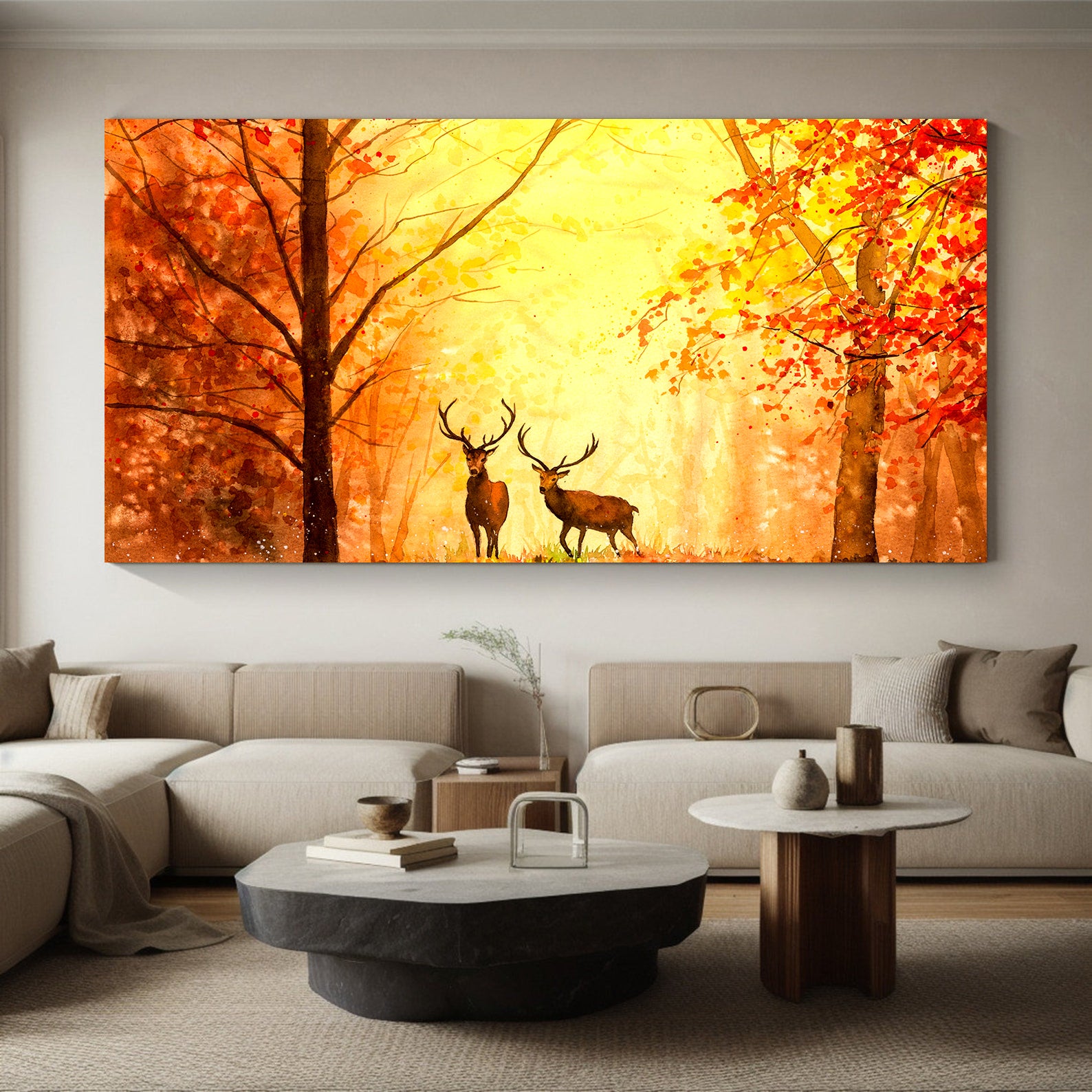 Tablou Canvas - Cerbi în Pădure Noaptea