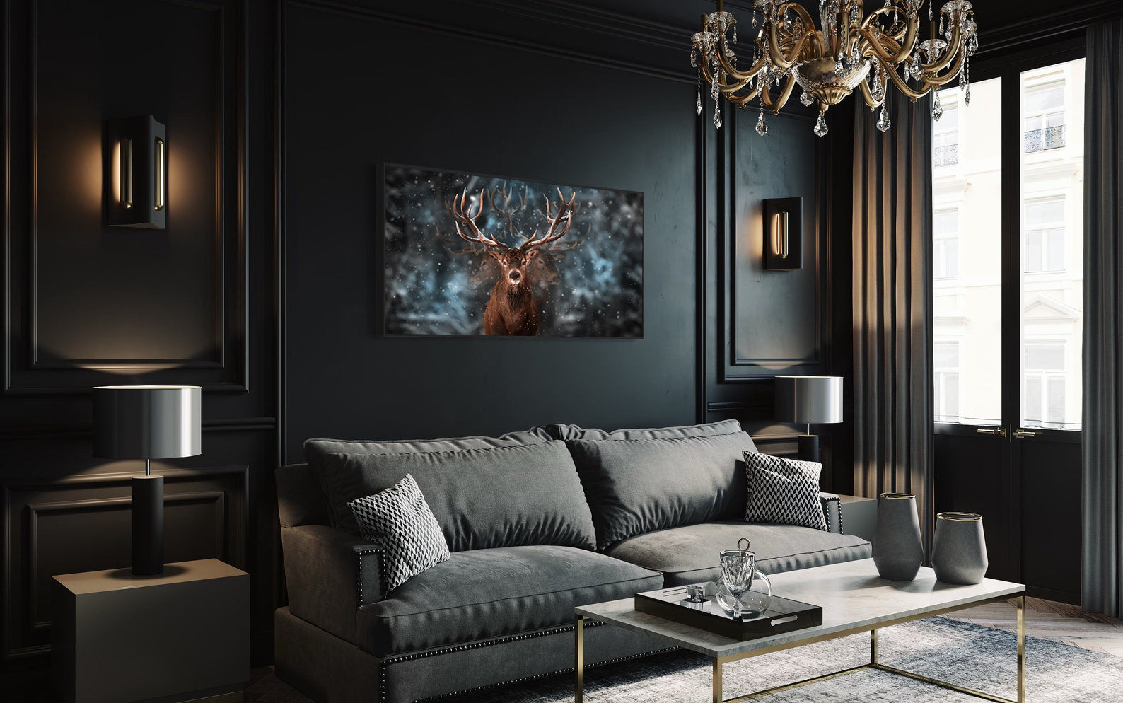 Peinture sur toile - Cerf dans la forêt
