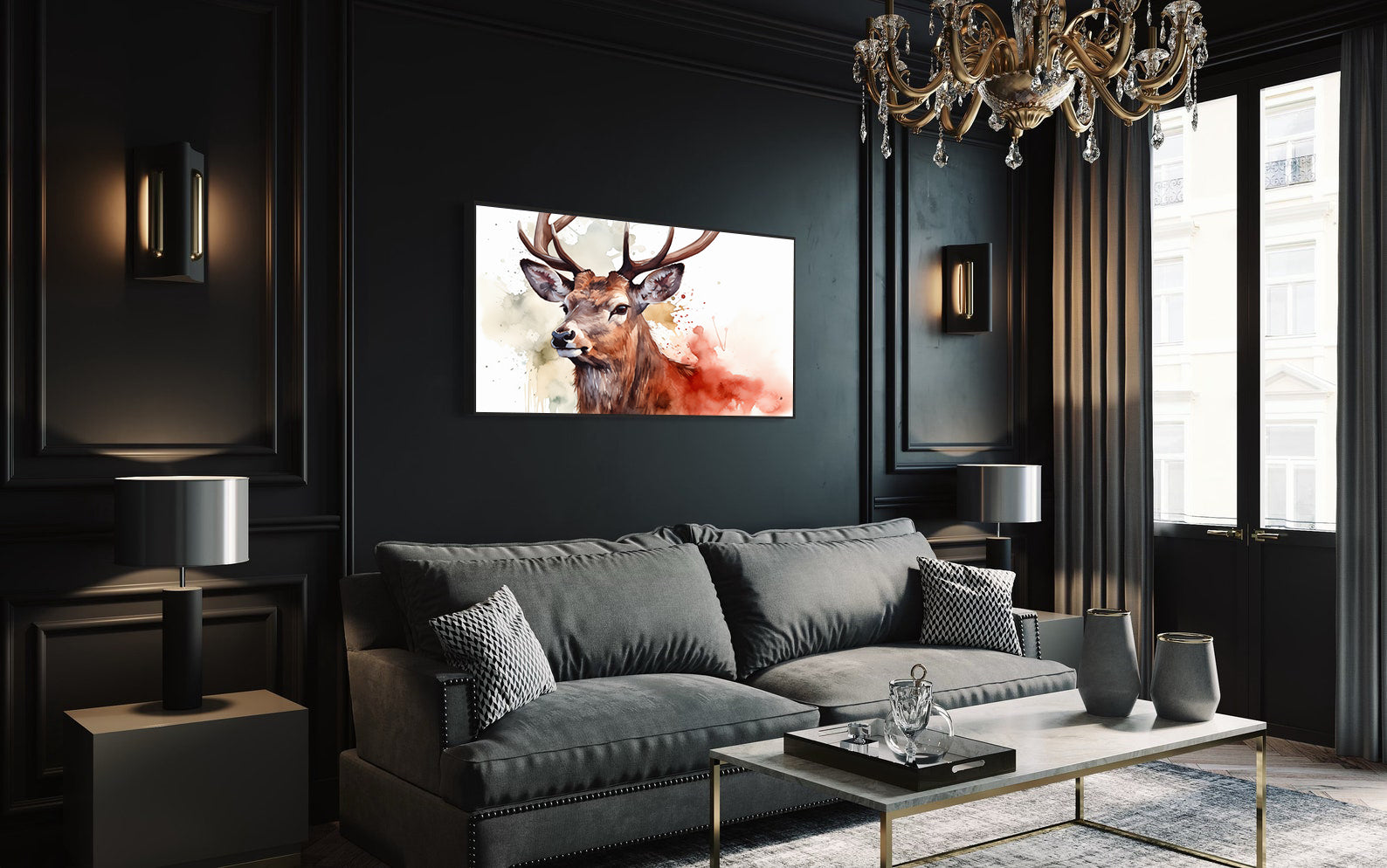 Peinture sur toile - Portrait de cerf