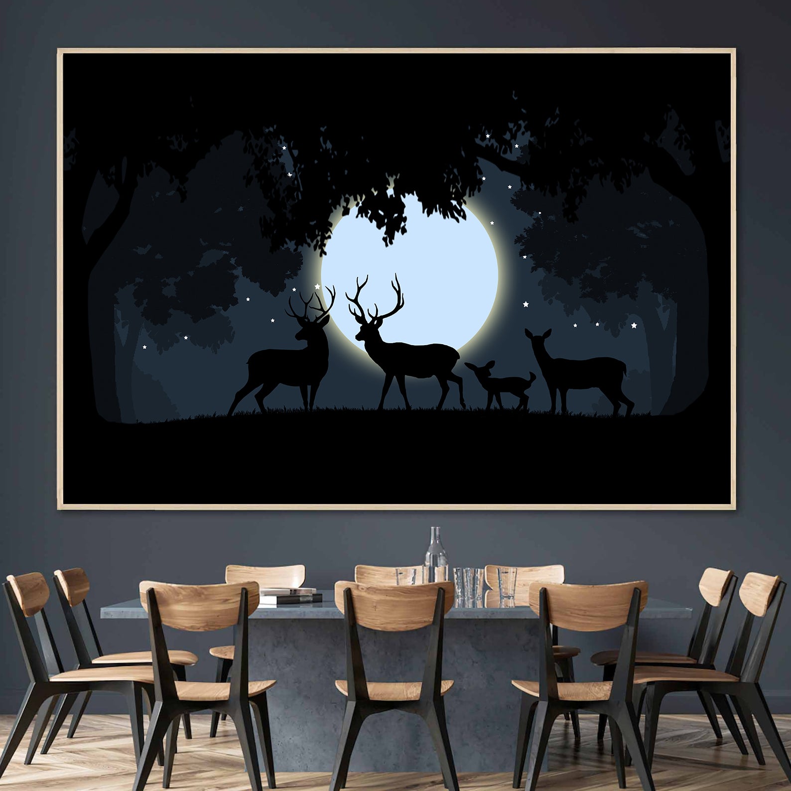 Peinture sur toile - Cerf à la pleine lune