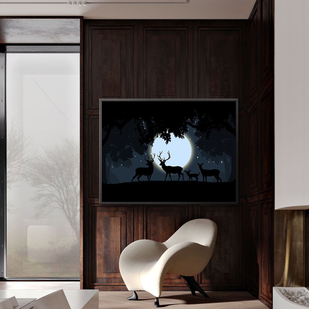 Peinture sur toile - Cerf à la pleine lune