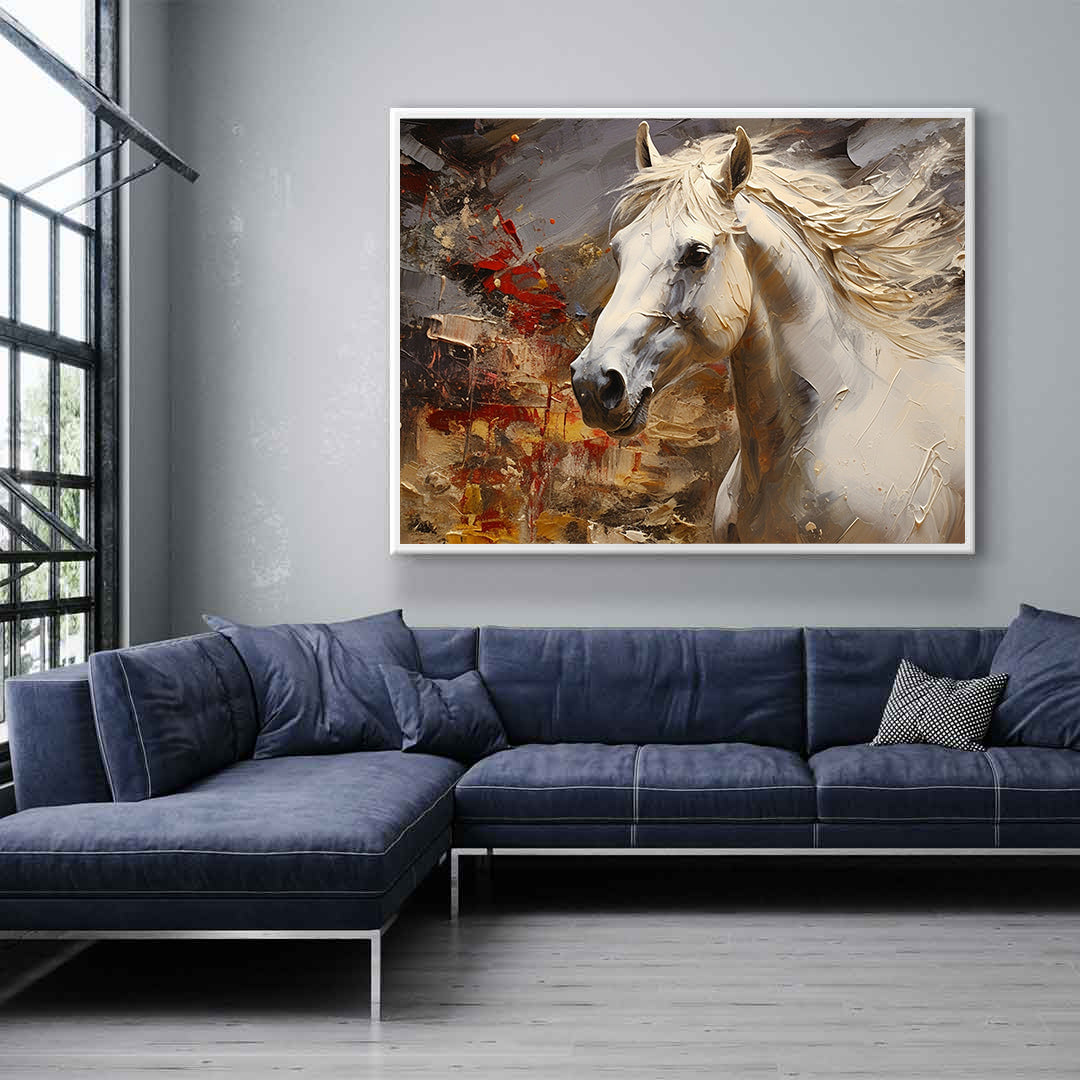 Tableau sur toile - Cheval blanc et doré