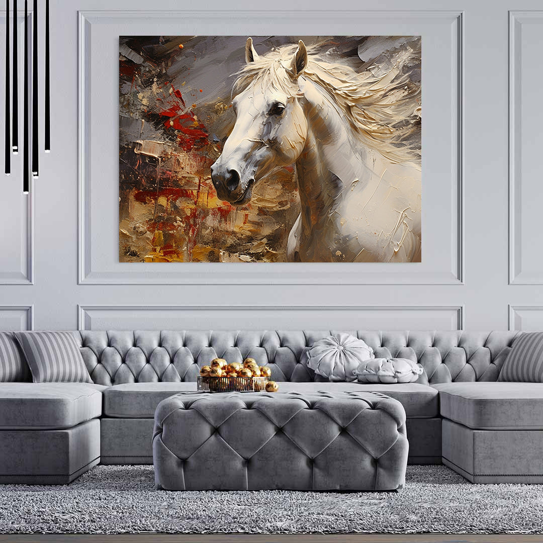 Tableau sur toile - Cheval blanc et doré