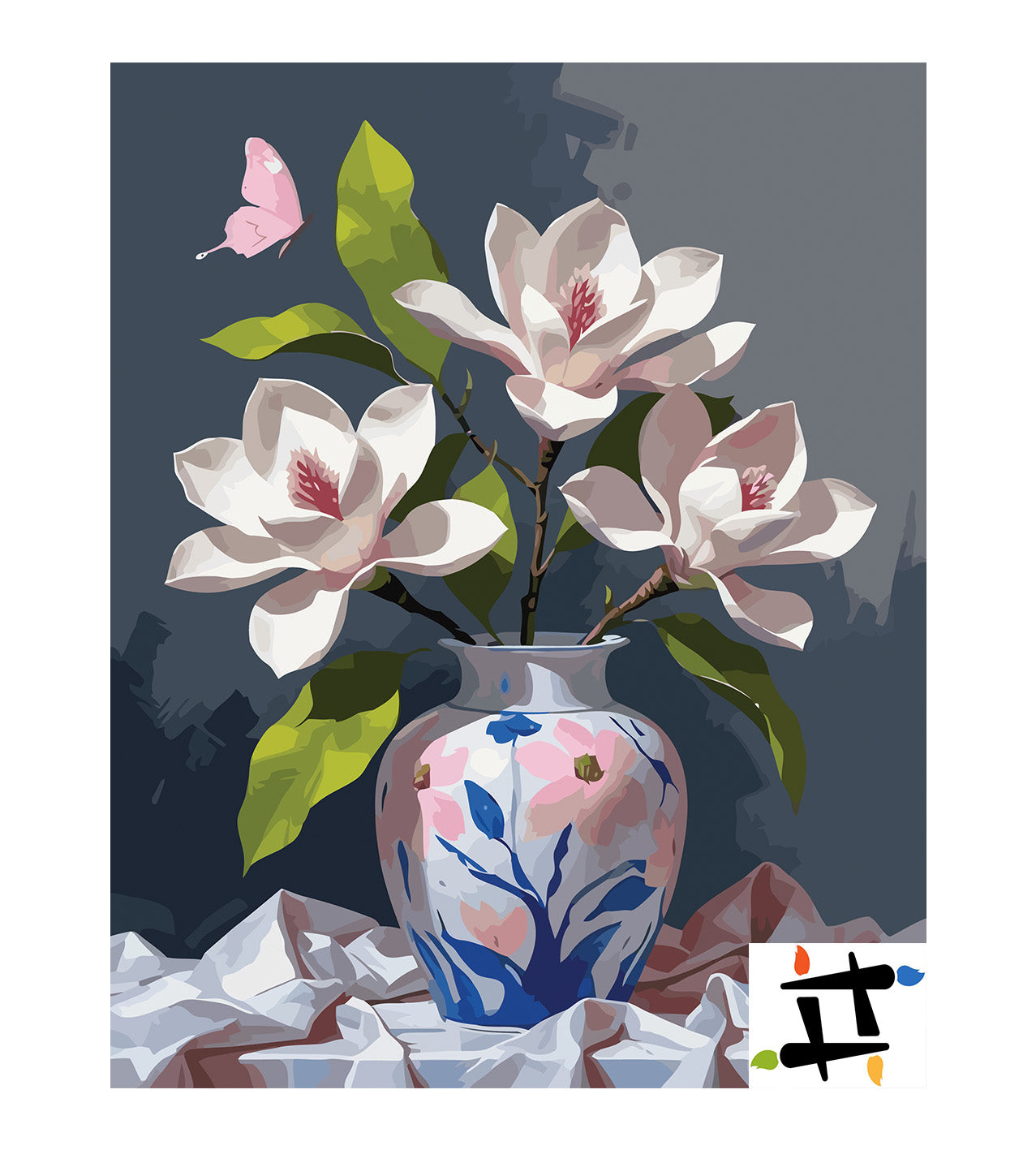 Pictura pe Numere – Magnolii si fluture 7241
