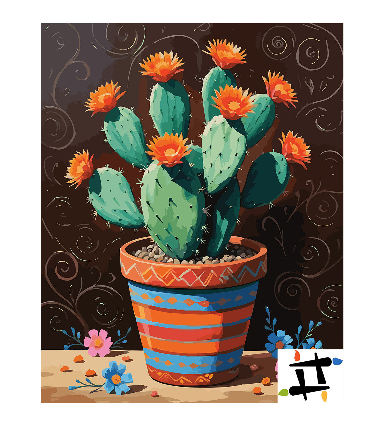 Pictura pe Numere – Cactus in vas pictat 6848