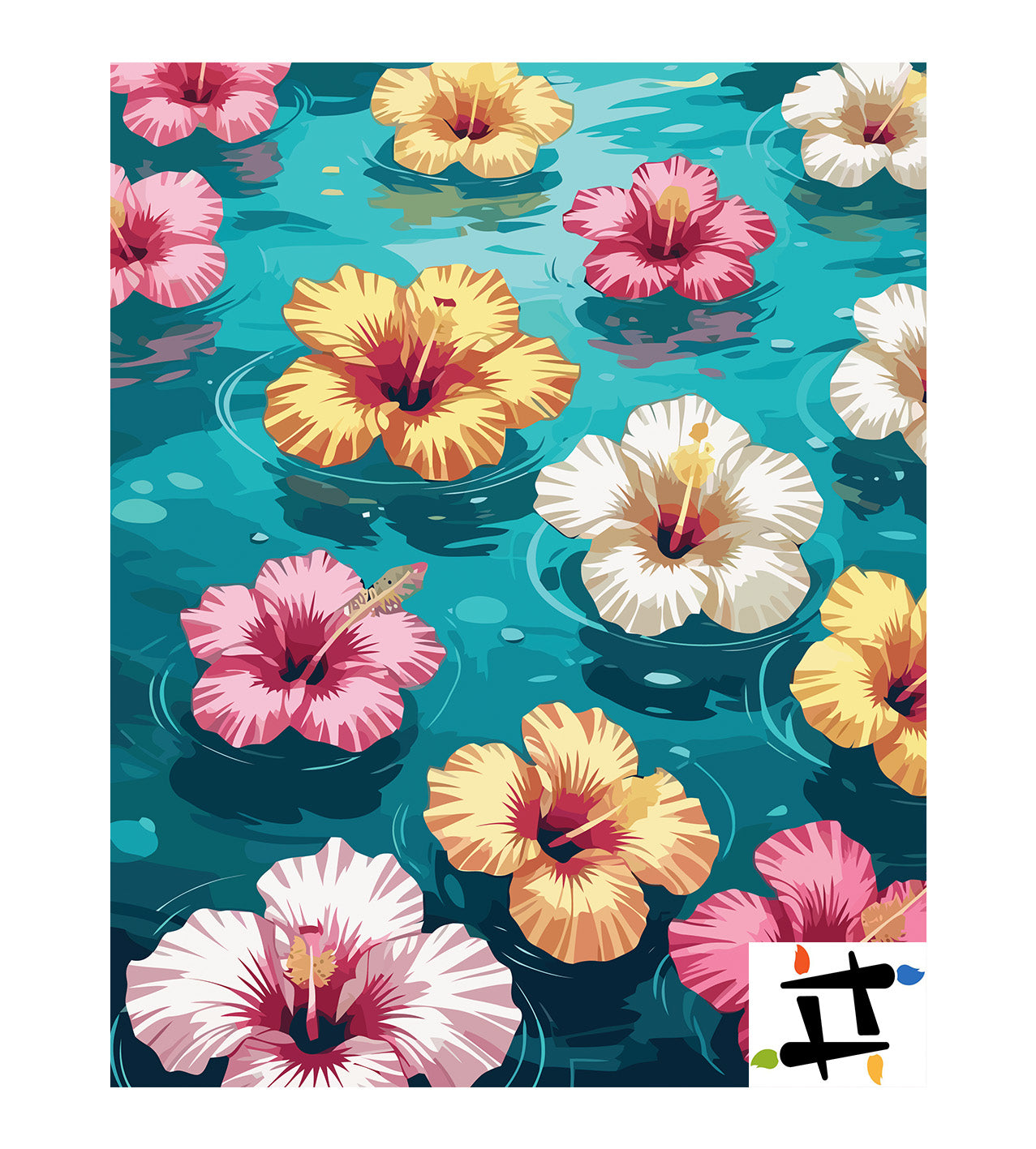 Pictura pe Numere – Hibiscus pe turcoaz 7167