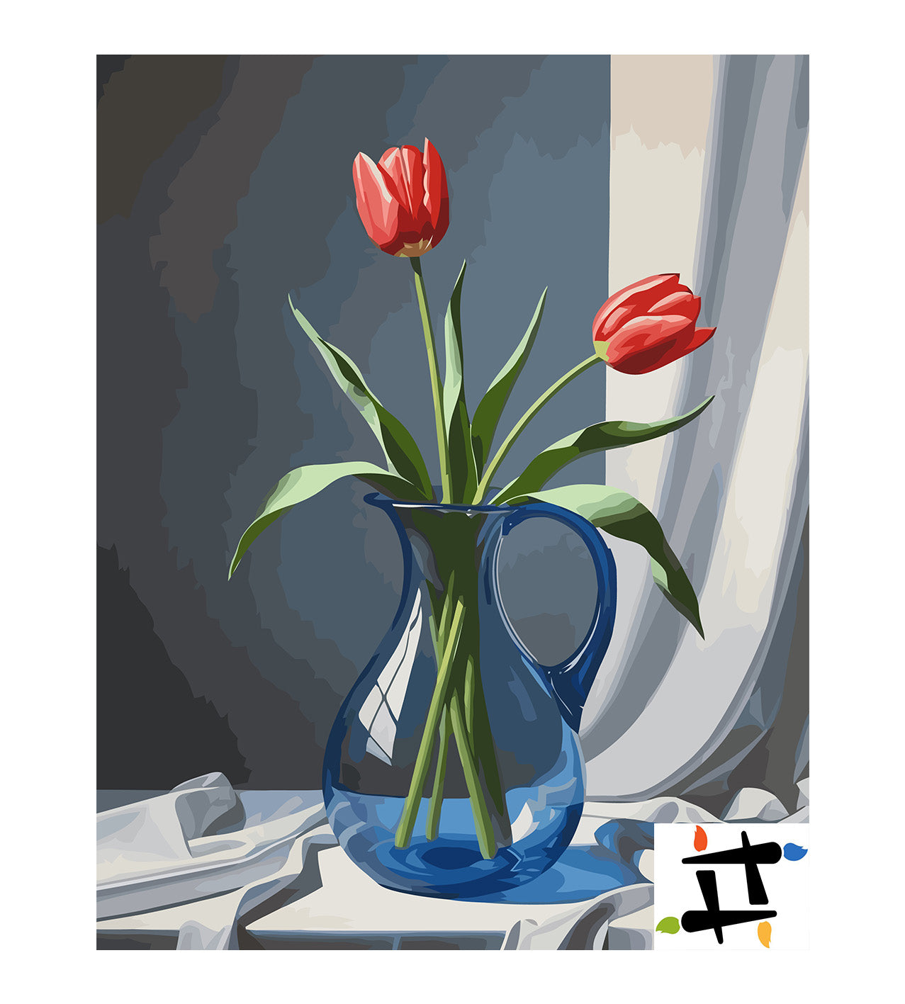 Pictura pe Numere – Lalele in vas albastru 6821