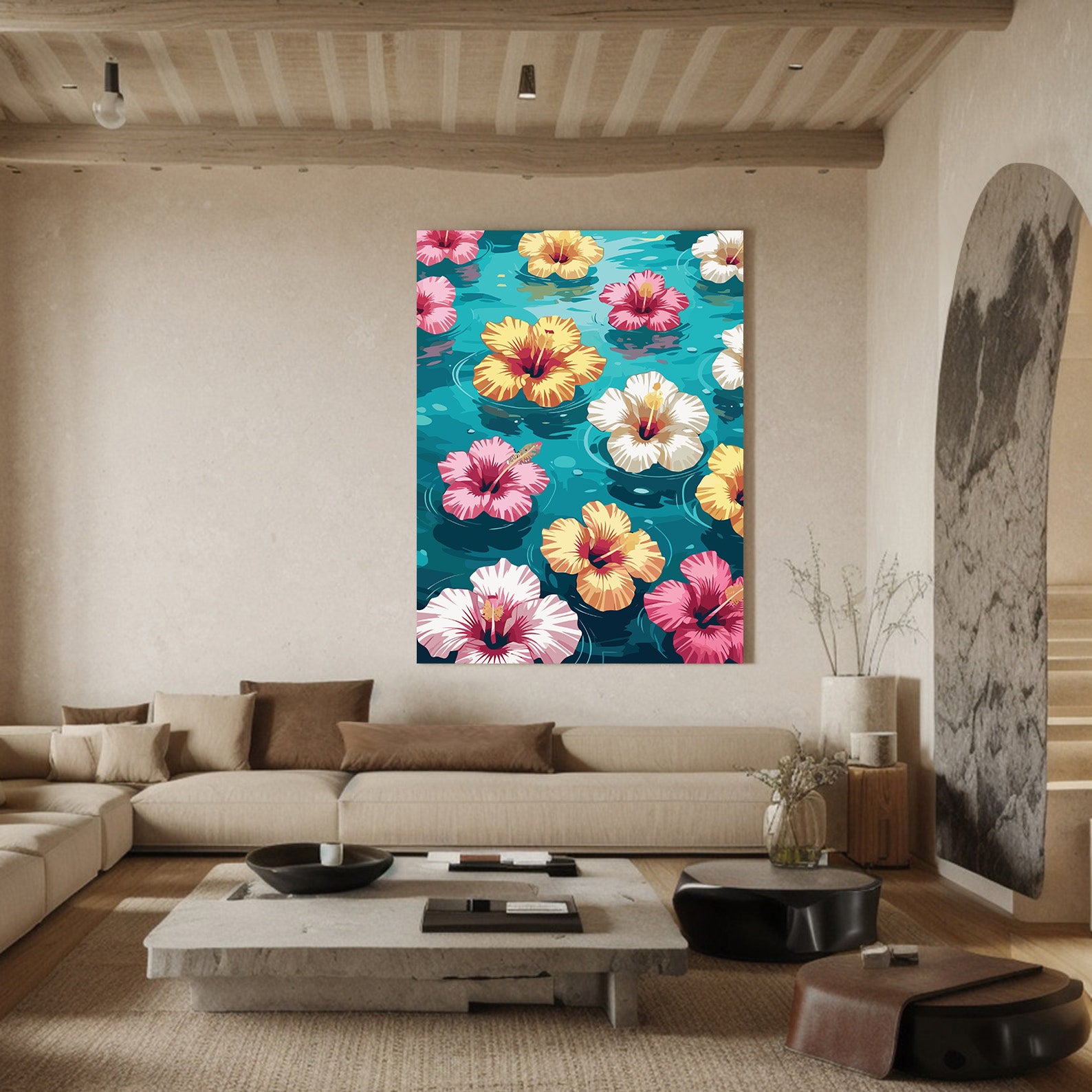 Pictura pe Numere – Hibiscus pe turcoaz 7167