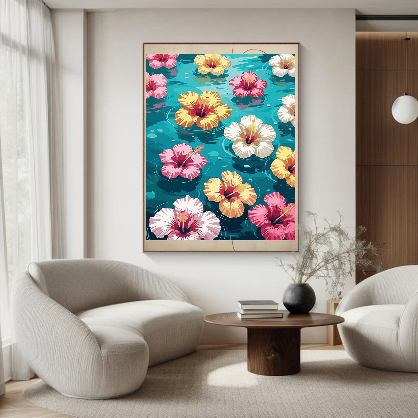 Pictura pe Numere – Hibiscus pe turcoaz 7167