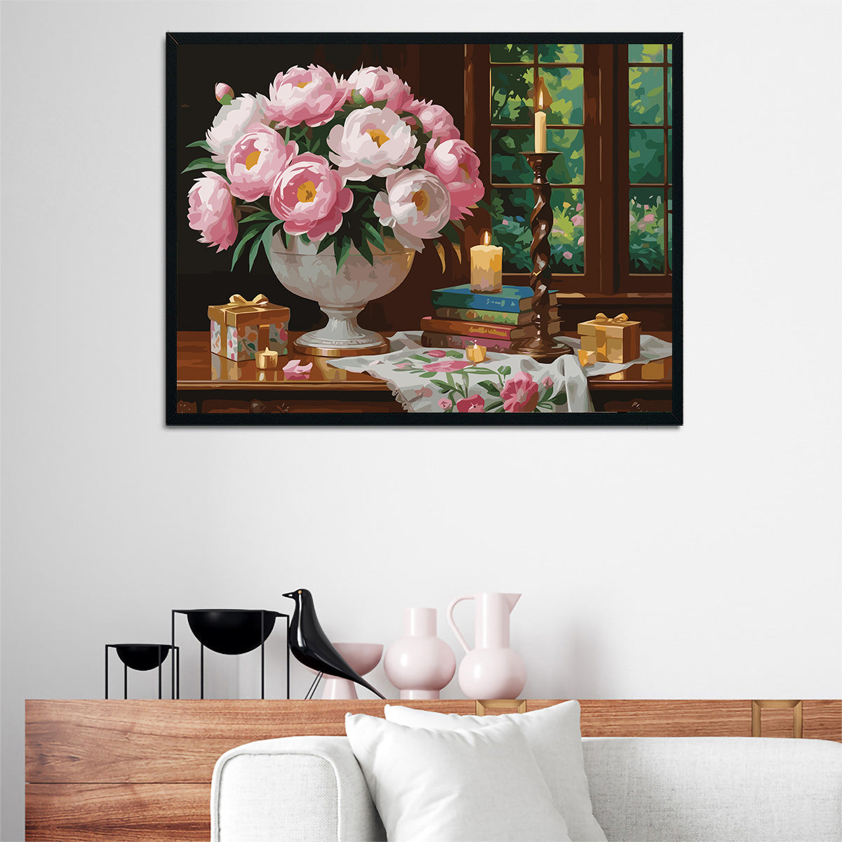 Pictura pe Numere – Bujori in lumina luminarilor 7237