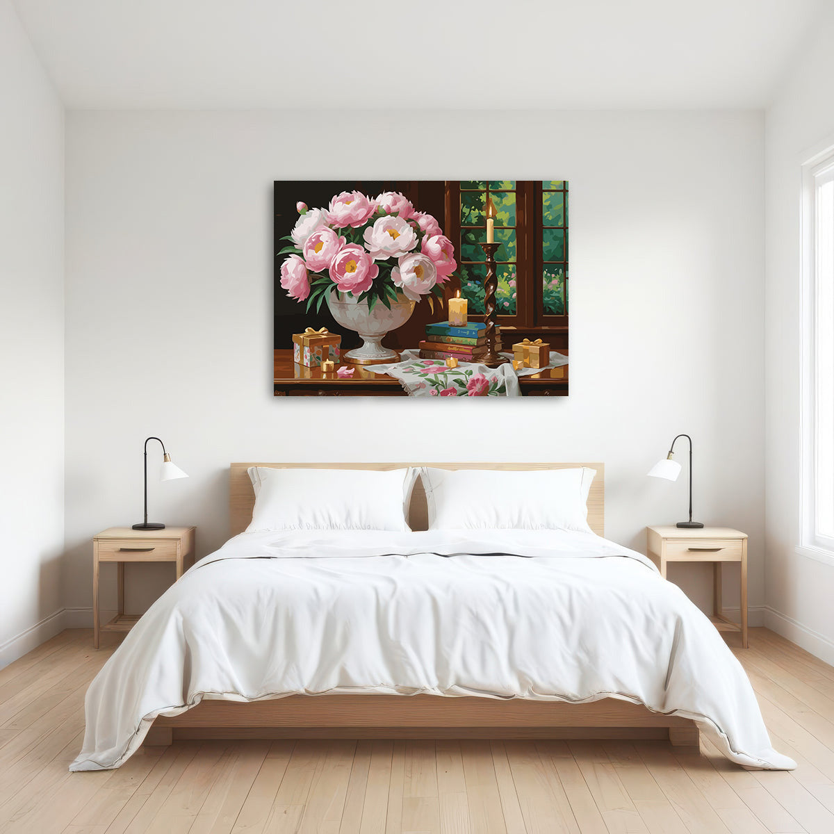 Pictura pe Numere – Bujori in lumina luminarilor 7237