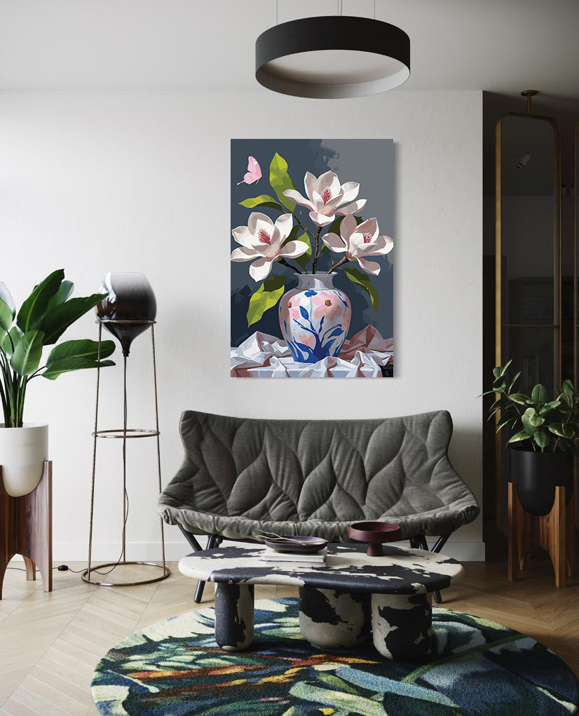 Pictura pe Numere – Magnolii si fluture 7241