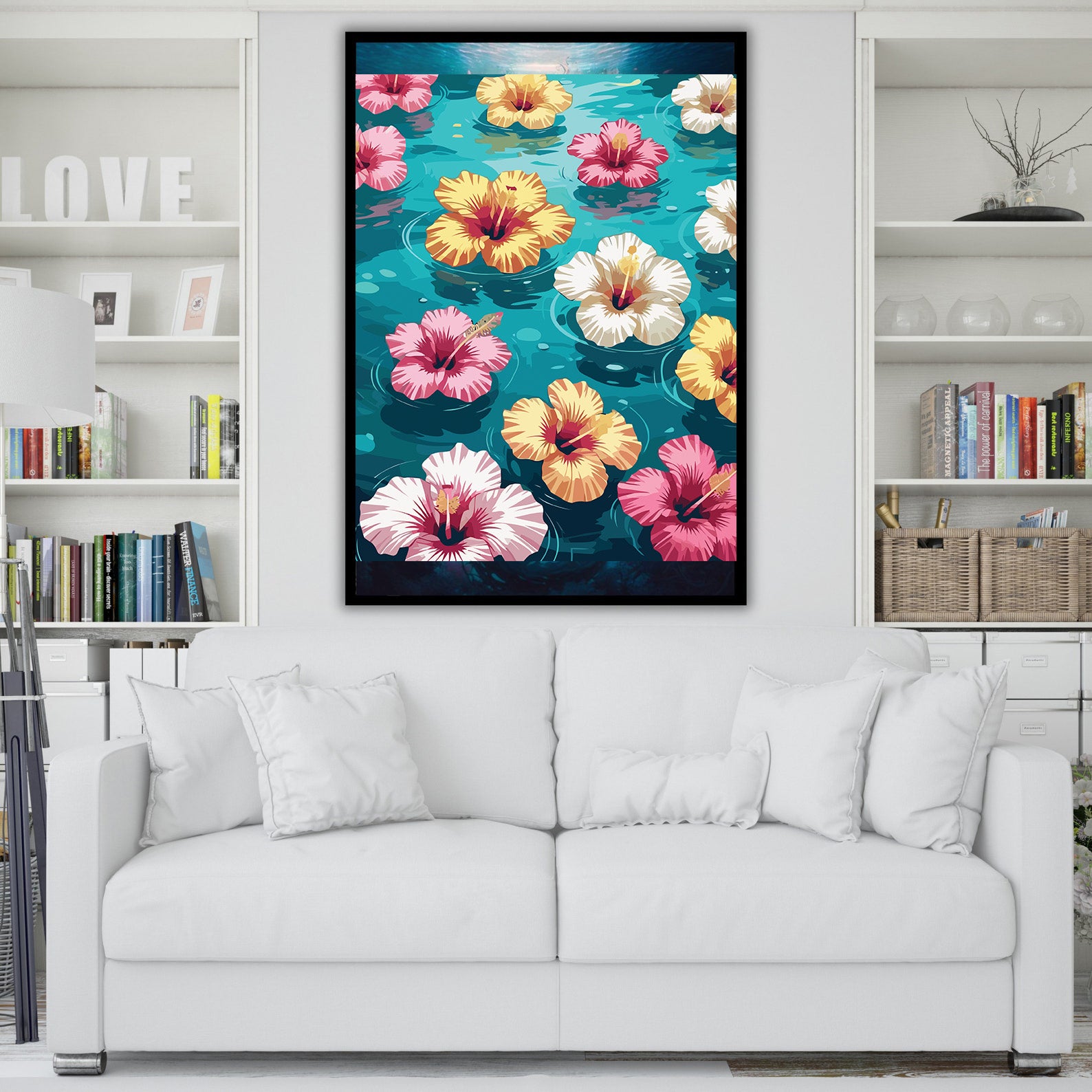 Pictura pe Numere – Hibiscus pe turcoaz 7167