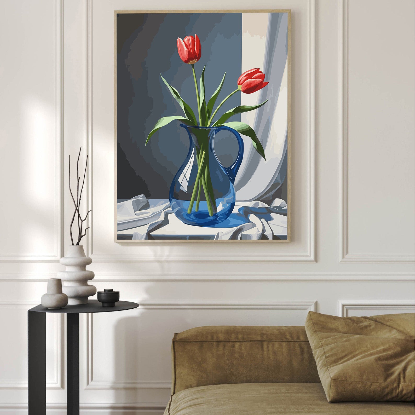 Pictura pe Numere – Lalele in vas albastru 6821