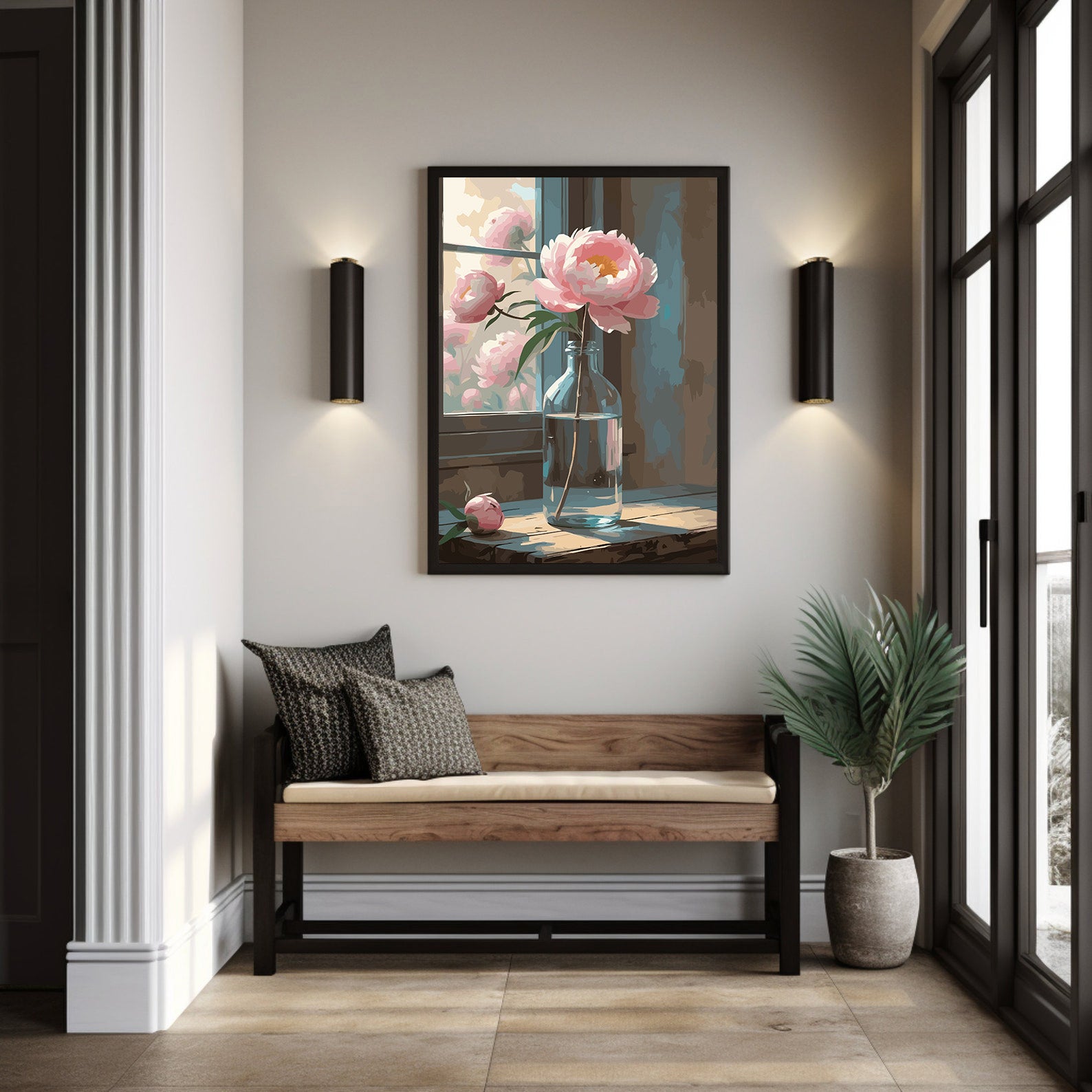 Pictura pe Numere – Bujori la fereastra 7040
