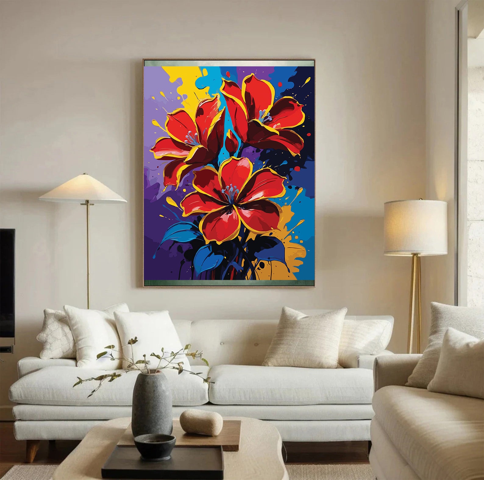 Pictura pe Numere – Crini rosii abstracti 6894
